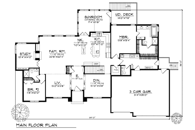 Home Plan - Floor Plan - Main Floor for Mediterranean House Plan #70-414 - 5 bed, 2.5 bath