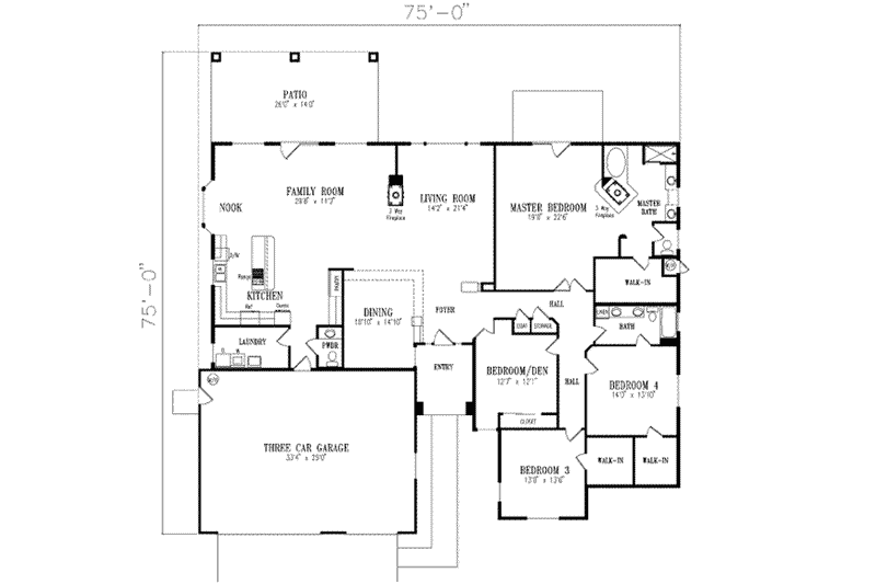 Dream House Plan - Floor Plan - Main Floor for Adobe / Southwestern House Plan #1-796 - 4 bed, 2.5 bath