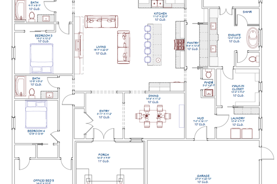 Floor Plan - Main Floor for Farmhouse House Plan #1109-13 - 5 bed, 3.5 bath