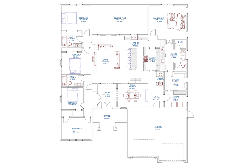 House Blueprint - Floor Plan - Main Floor for Farmhouse House Plan #1109-13 - 5 bed, 3.5 bath
