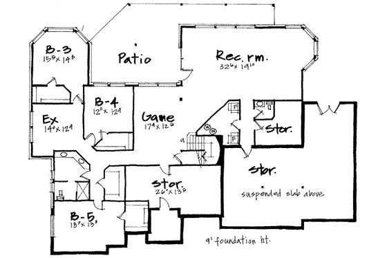 Floor Plan - Lower Floor for European House Plan #308-187 - 5 bed, 4.5 bath