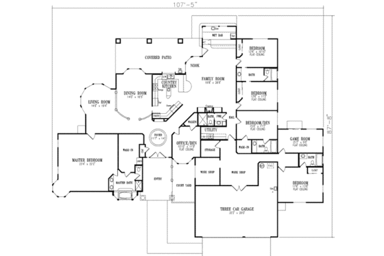 Floor Plan - Main Floor for Ranch House Plan #1-852 - 5 bed, 4.5 bath