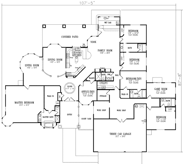 Architectural House Design - Ranch Floor Plan - Main Floor Plan #1-852