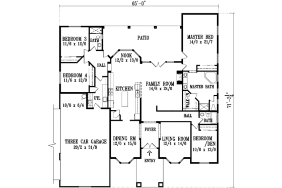 Floor Plan - Main Floor for Adobe / Southwestern House Plan #1-1189 - 4 bed, 3 bath
