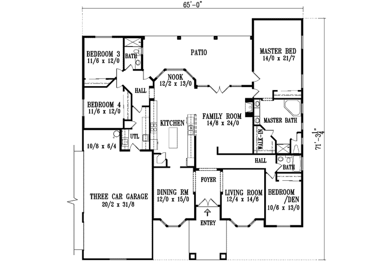 Architectural House Design - Floor Plan - Main Floor for Adobe / Southwestern House Plan #1-1189 - 4 bed, 3 bath