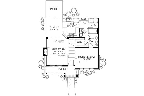 Floor Plan - Main Floor for Traditional House Plan #80-105 - 4 bed, 2 bath