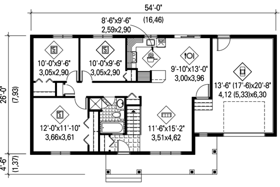 Floor Plan - Main Floor for Country House Plan #25-4461 - 3 bed, 1 bath