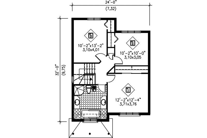 House Plan Design - Floor Plan - Upper Floor for European House Plan #25-2011 - 3 bed, 1.5 bath