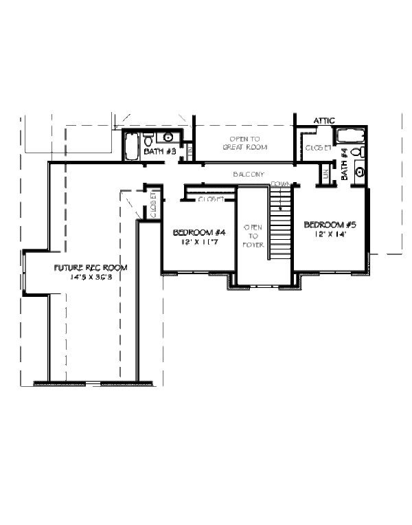 Colonial Floor Plan - Upper Floor Plan #424-7