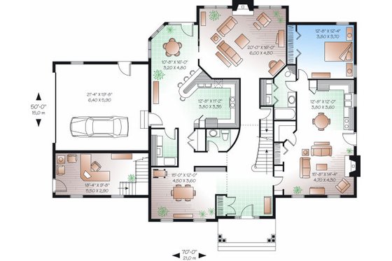 Floor Plan - Main Floor for Colonial House Plan #23-724 - 3 bed, 3.5 bath
