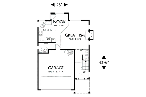 Floor Plan - Main Floor for Craftsman House Plan #48-436 - 3 bed, 2.5 bath