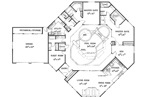 Floor Plan - Main Floor for Contemporary House Plan #60-640 - 4 bed, 4 bath