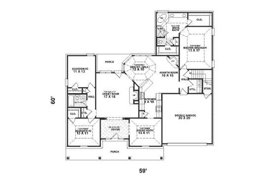 Floor Plan - Main Floor for Southern House Plan #81-325 - 3 bed, 2 bath