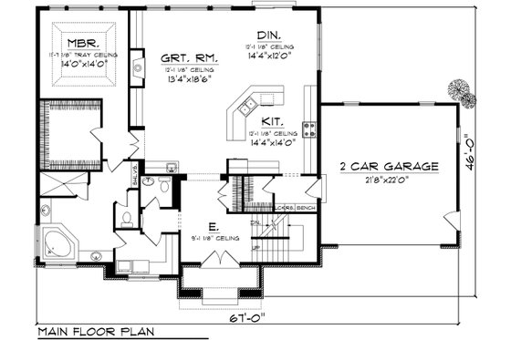 Floor Plan - Main Floor for Tudor House Plan #70-1139 - 3 bed, 2.5 bath