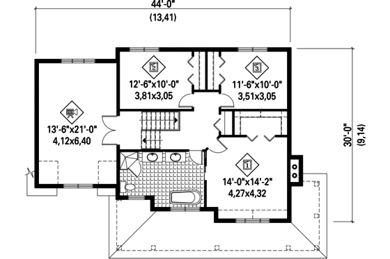 Floor Plan - Upper Floor for Country House Plan #25-4478 - 3 bed, 1 bath