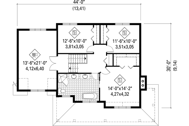 Dream House Plan - Floor Plan - Upper Floor for Country House Plan #25-4478 - 3 bed, 1 bath