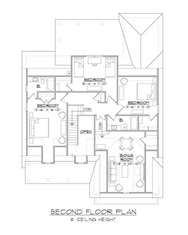 Dream House Plan - Floor Plan - Upper Floor for Traditional House Plan #1054-98 - 4 bed, 3.5 bath