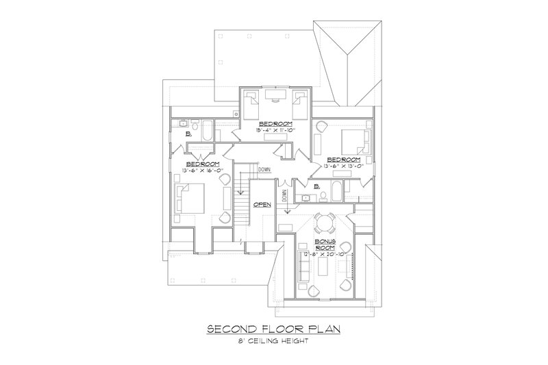 Dream House Plan - Floor Plan - Upper Floor for Traditional House Plan #1054-98 - 4 bed, 3.5 bath