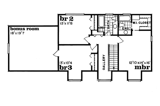 Floor Plan - Upper Floor for Country House Plan #47-118 - 3 bed, 2.5 bath
