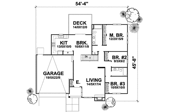 Floor Plan - Main Floor for Ranch House Plan #50-274 - 3 bed, 2 bath