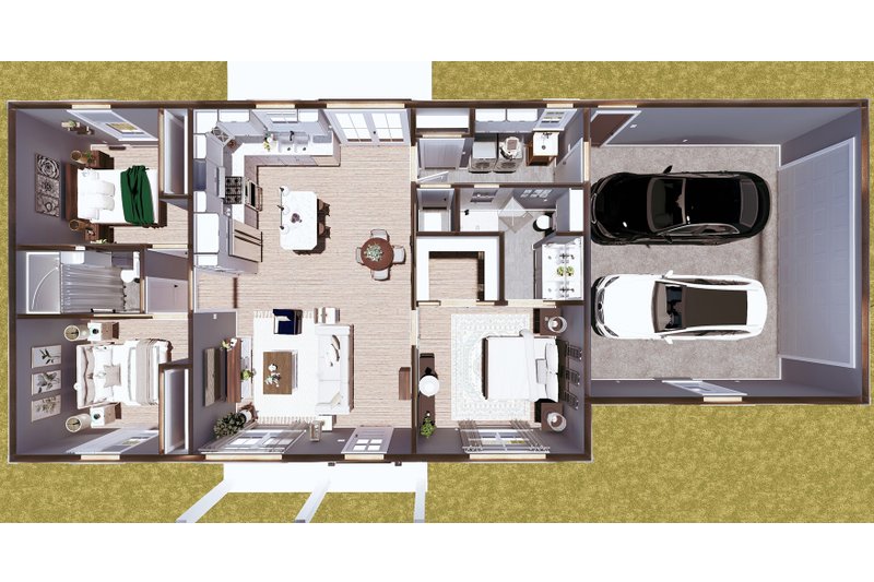 House Plan Design - Floor Plan - Main Floor 1 for Ranch House Plan #44-239 - 3 bed, 2 bath