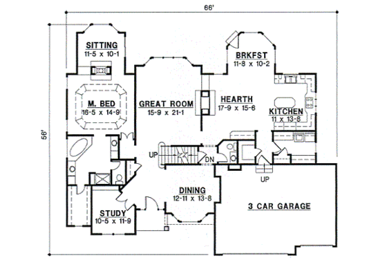 Floor Plan - Main Floor for European House Plan #67-711 - 4 bed, 3 bath