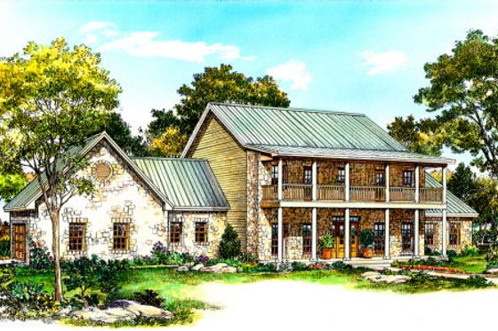 Exterior - Front Elevation for Country House Plan #140-147 - 4 bed, 3 bath