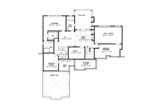 Floor Plan - Lower Floor for Craftsman House Plan #54-585 - 3 bed, 3.5 bath