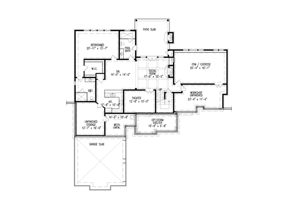 Craftsman Floor Plan - Lower Floor Plan #54-585