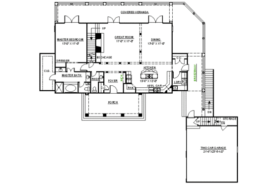 Floor Plan - Main Floor for Craftsman House Plan #119-248 - 5 bed, 4.5 bath