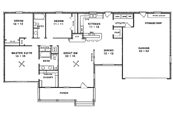 Floor Plan - Main Floor for European House Plan #14-127 - 3 bed, 2 bath