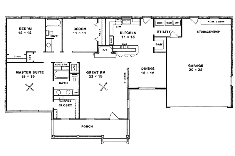Home Plan - Floor Plan - Main Floor for European House Plan #14-127 - 3 bed, 2 bath