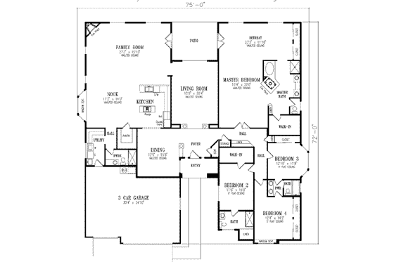 Floor Plan - Main Floor for Adobe / Southwestern House Plan #1-880 - 4 bed, 3.5 bath