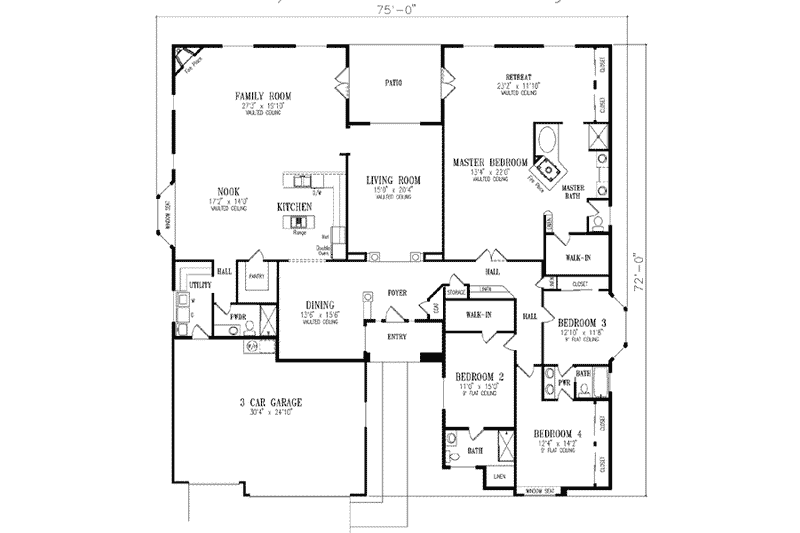 Home Plan - Floor Plan - Main Floor for Adobe / Southwestern House Plan #1-880 - 4 bed, 3.5 bath