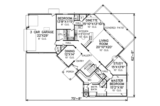 Floor Plan - Main Floor for Traditional House Plan #65-494 - 4 bed, 3.5 bath