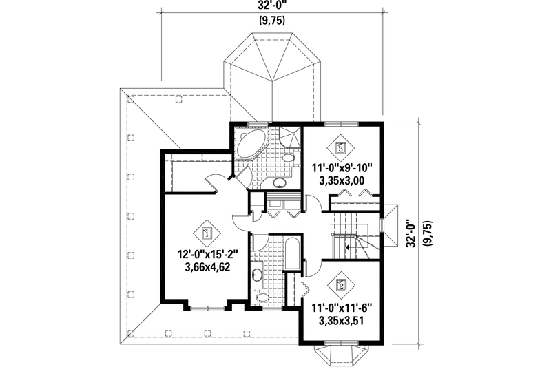 House Blueprint - Floor Plan - Upper Floor for Country House Plan #25-4346 - 3 bed, 2.5 bath