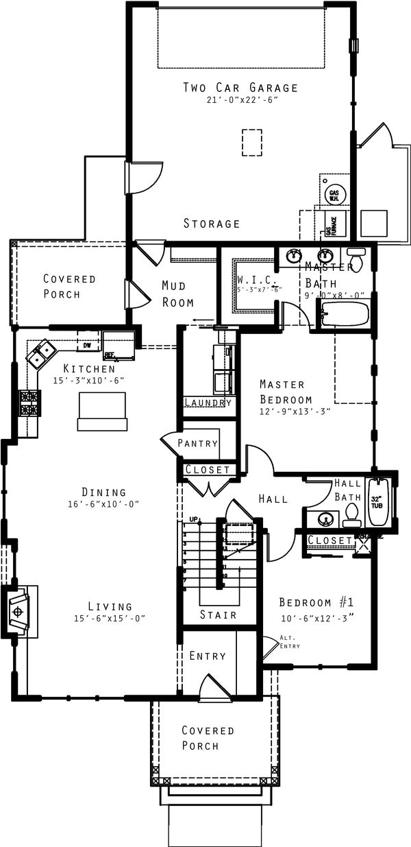Architectural House Design - Craftsman Floor Plan - Main Floor Plan #434-16