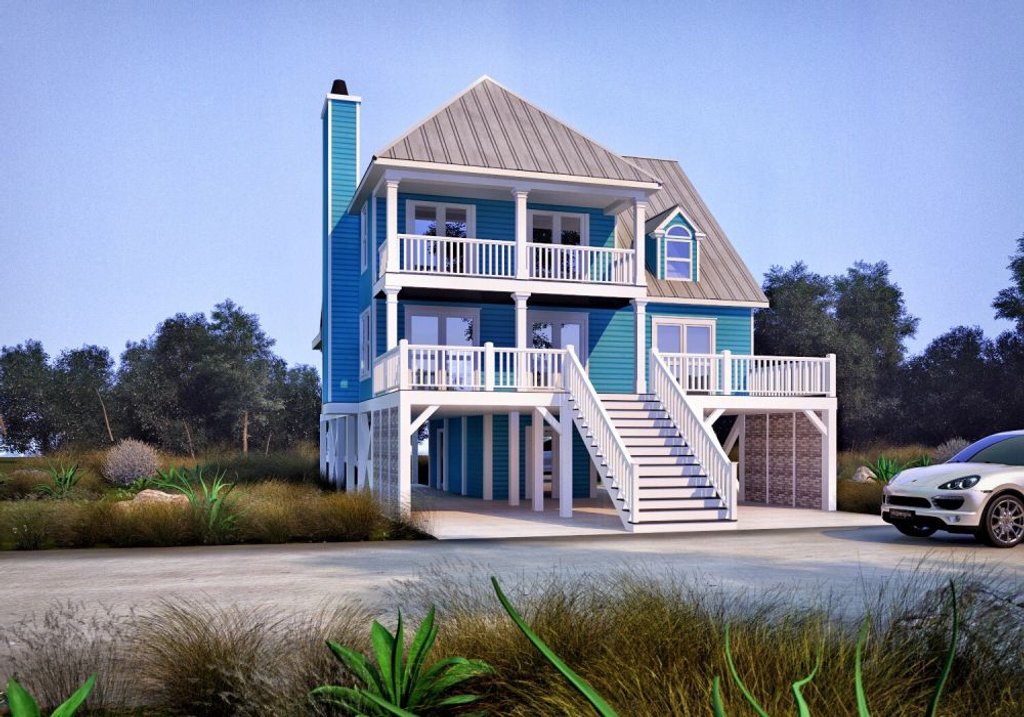 Beach Style House Plan - 4 Beds 3 Baths 1863 Sq/Ft Plan #37-115