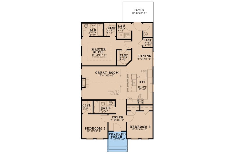 House Design - Floor Plan - Main Floor for Cottage House Plan #923-325 - 3 bed, 2 bath