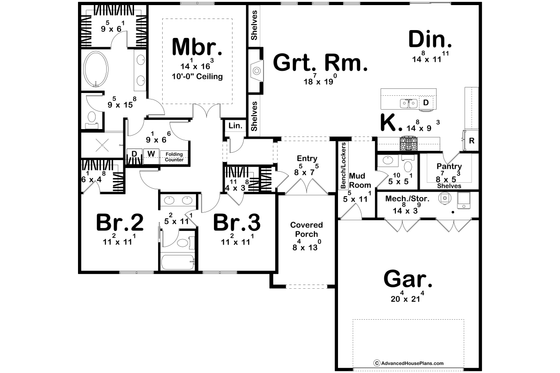 Floor Plan - Main Floor for Traditional House Plan #455-364 - 3 bed, 2.5 bath