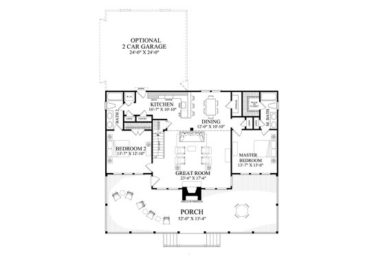 Floor Plan - Main Floor for Cabin House Plan #137-295 - 2 bed, 2 bath