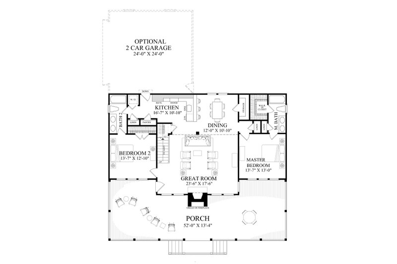 Home Plan - Floor Plan - Main Floor for Cabin House Plan #137-295 - 2 bed, 2 bath