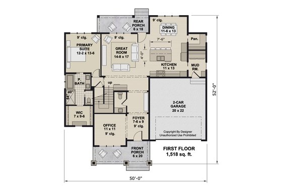 Floor Plan - Main Floor for Craftsman House Plan #51-1362 - 4 bed, 3.5 bath