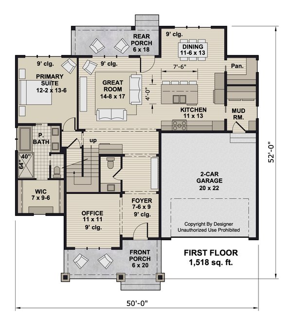 Craftsman Floor Plan - Main Floor Plan #51-1362