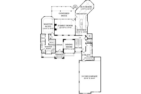 Floor Plan - Main Floor for Craftsman House Plan #453-638 - 3 bed, 3.5 bath