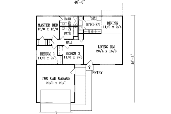 Floor Plan - Main Floor for Adobe / Southwestern House Plan #1-1063 - 3 bed, 2 bath