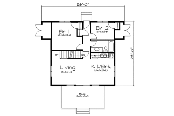 Floor Plan - Main Floor for Contemporary House Plan #57-263 - 2 bed, 1 bath