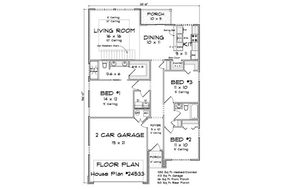 Floor Plan - Main Floor for Modern House Plan #513-2326 - 3 bed, 2 bath