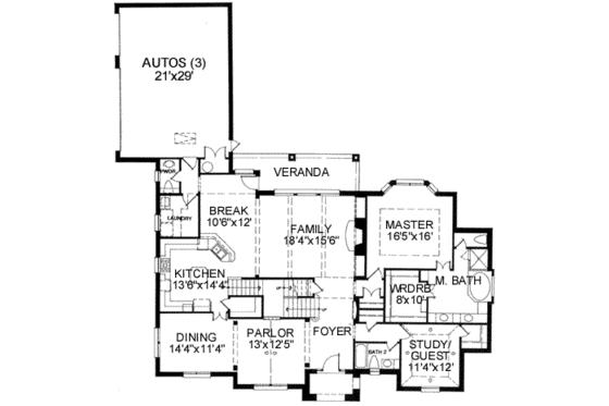 Floor Plan - Main Floor for European House Plan #141-130 - 4 bed, 3.5 bath