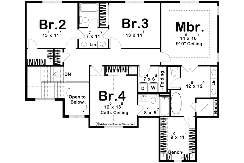 House Blueprint - Floor Plan - Upper Floor for Modern House Plan #455-615 - 4 bed, 3.5 bath